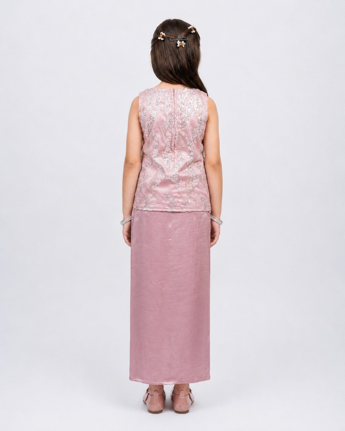 Piccolo Sequin-Embellished Top & Draped Skirt Set-Pink