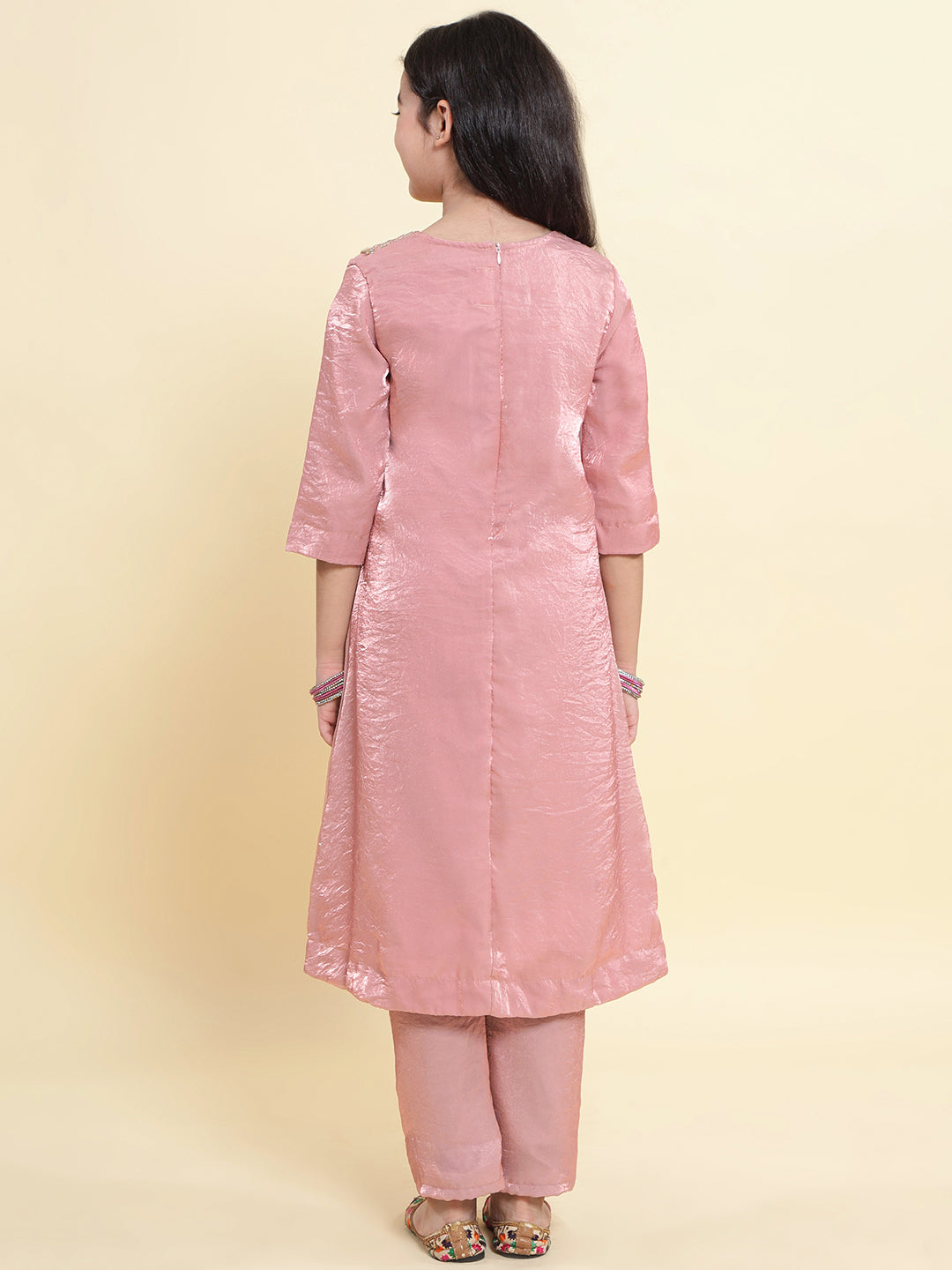PICCOLO Tisue Silk Embroidered Kurta With Pant-Peach