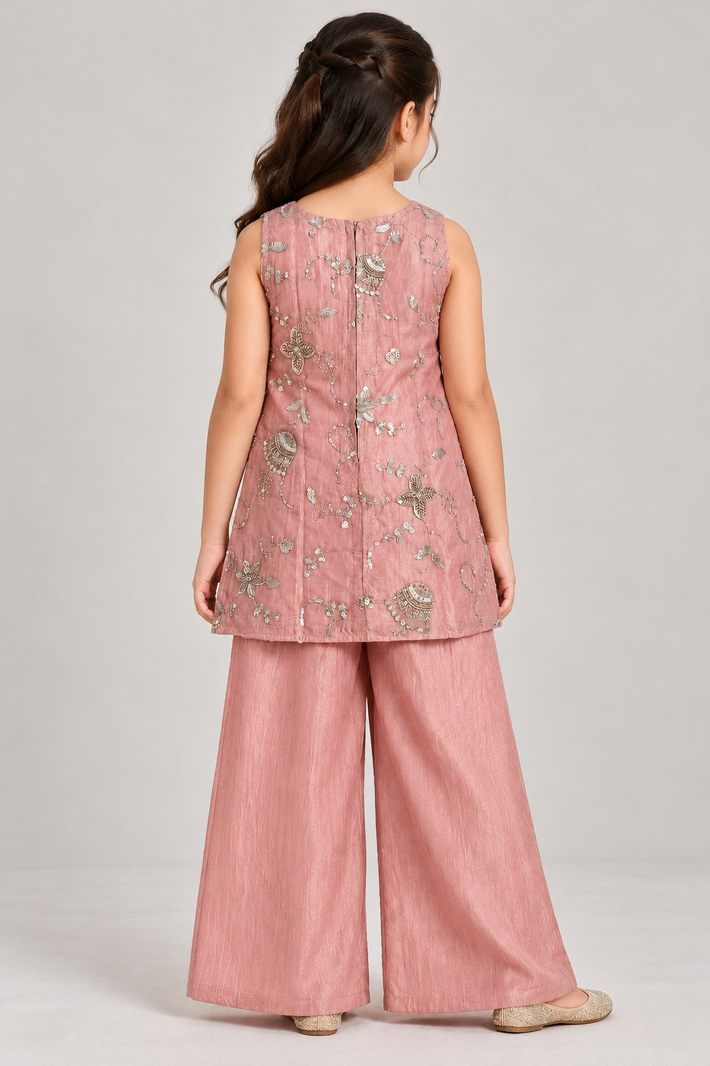Piccolo Tissue Embroidered Kurta, Pant & Dupatta Set-Peach