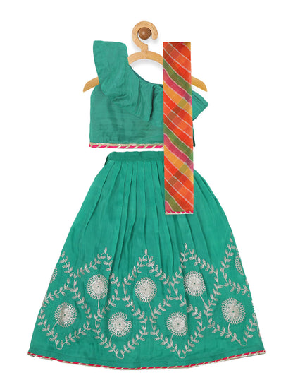 Printed Green Lehengas and Blouses Set