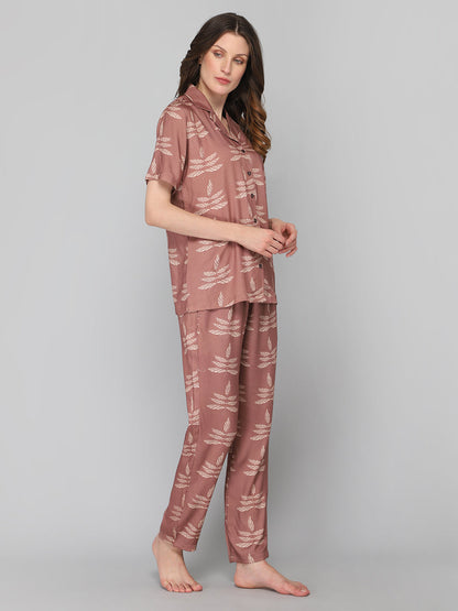 DRAPE IN VOGUE Women Brown Printed Night suit