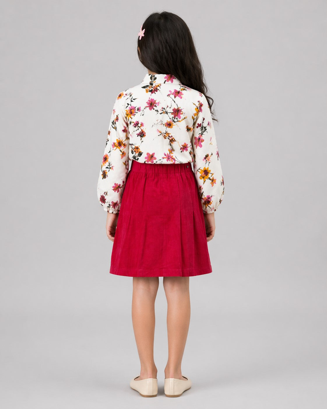 Girls Pleated Skirt And Floral Top Set
