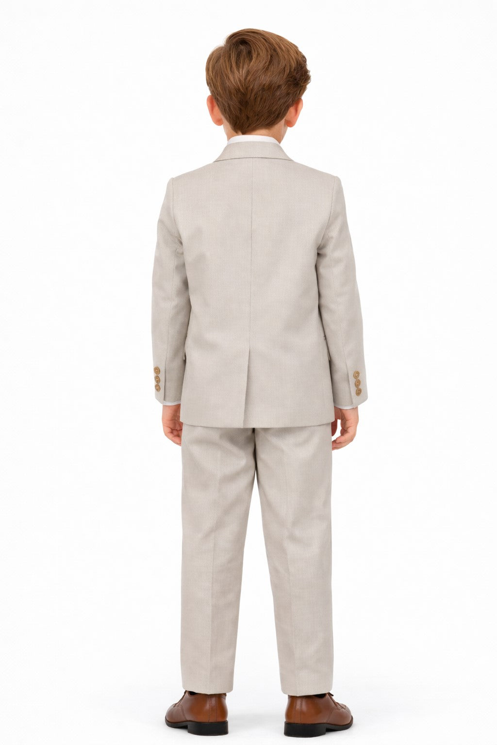 Piccolo-Boys Five-Piece Single-Breasted Blazer, Shirt with Trousers Set - Beige