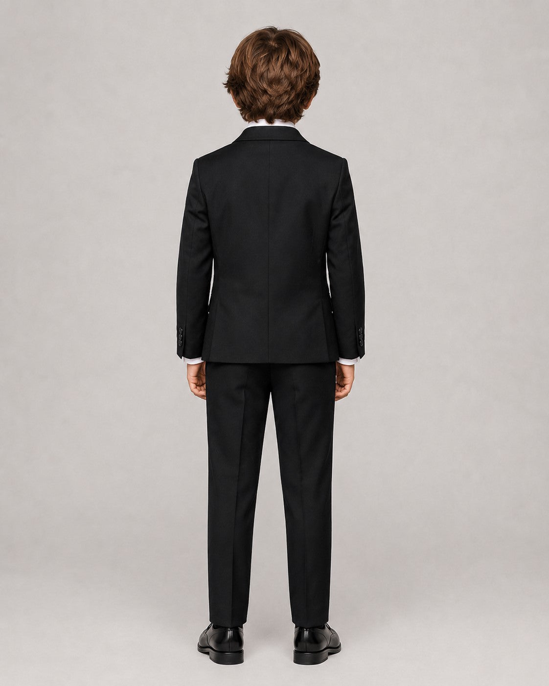 Piccolo-Boys Classic Solid 3 Piece Party Wear Tuxedo Blazer Suit Set with Bow Tie-Black