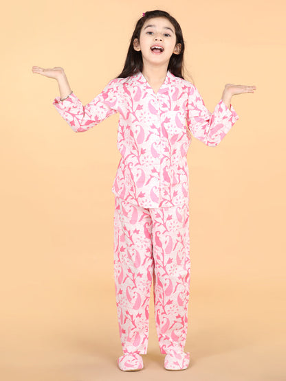 Girls Pure Cotton Floral Night Suit
