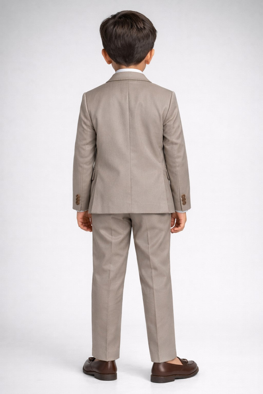 Piccolo-Boys Five-Piece Single-Breasted Blazer, Shirt with Trousers Set -Brown