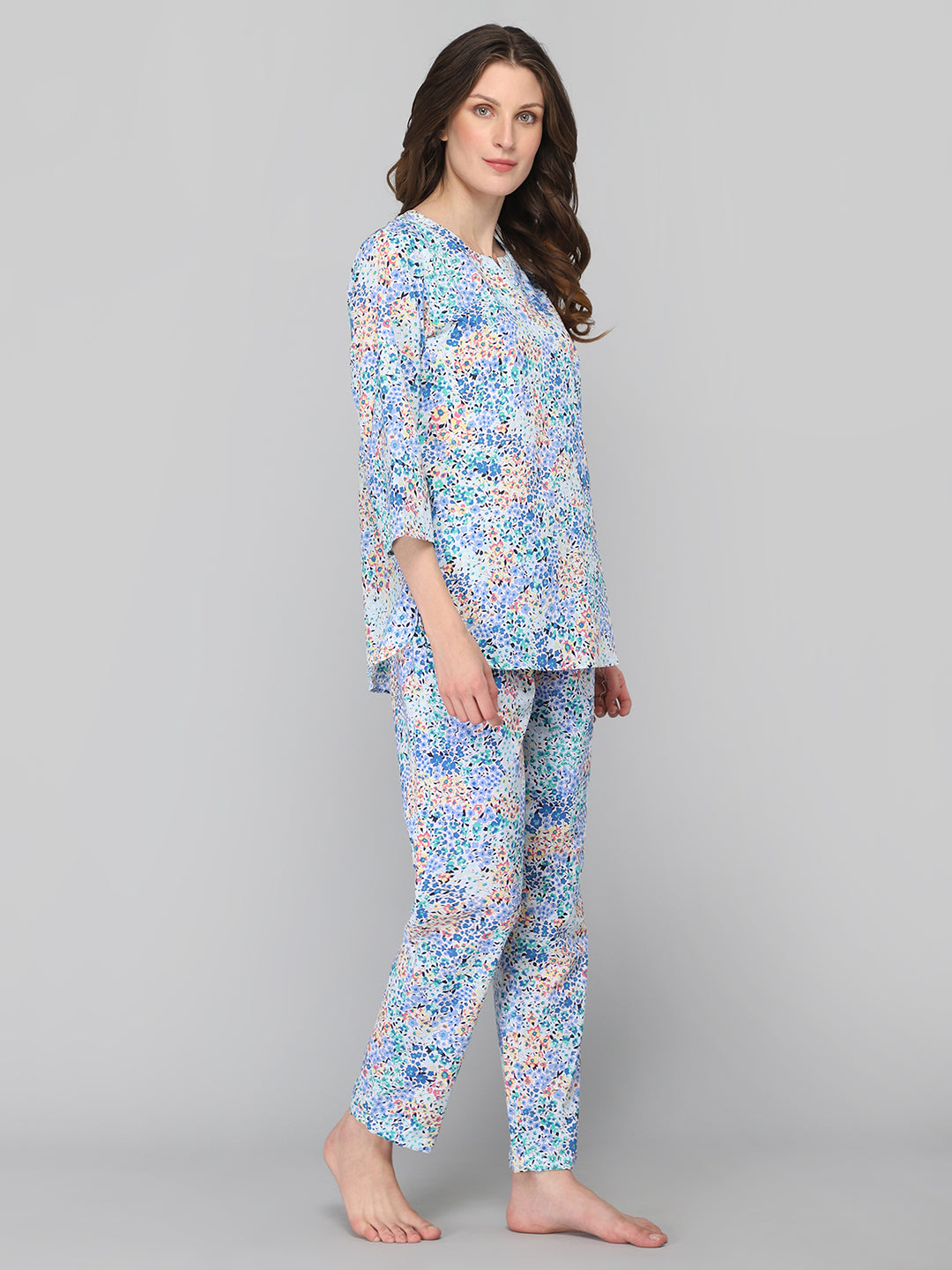 DRAPE IN VOGUE Women Blue &amp; White Printed Night Suit