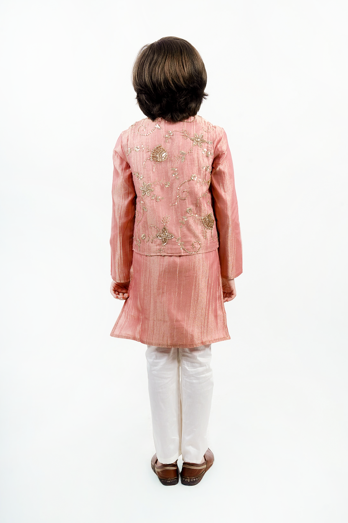 Piccolo Boys Embroidered Nehru Jacket Kurta & Payjama Set-Peach