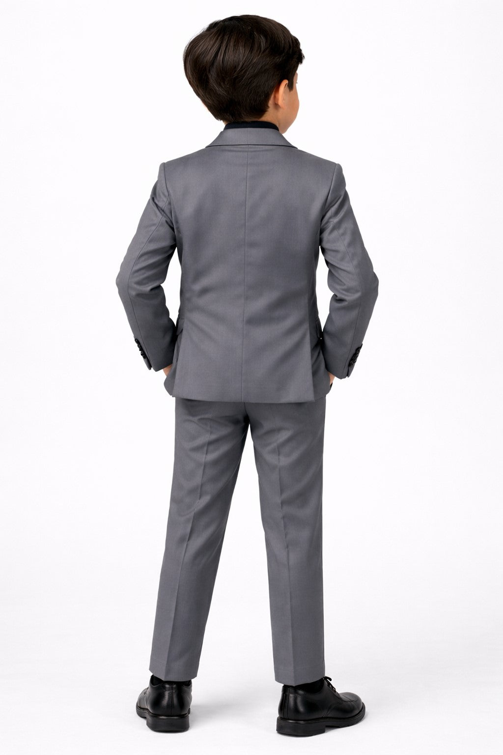Piccolo-Boys Five-Piece Single-Breasted Blazer, Shirt with Trousers Set -Grey