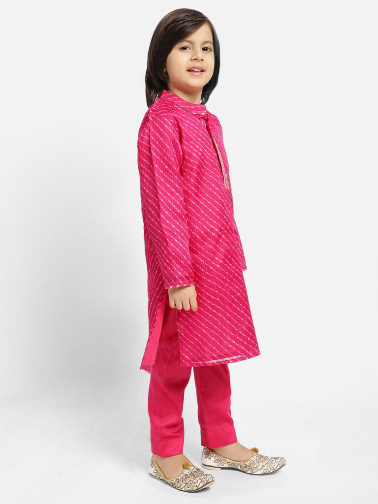 Pink Printed Full Sleeve Kurta Pyjama Set