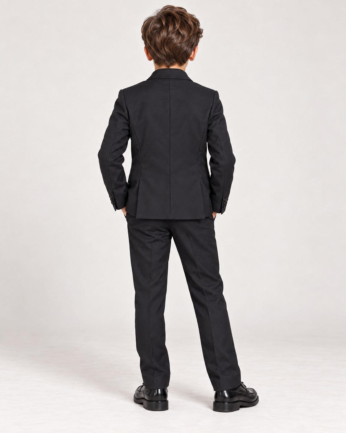 Piccolo-Boys Three-Piece Stylish Solid Party Wear Blazer Suit Set With Belt-Black