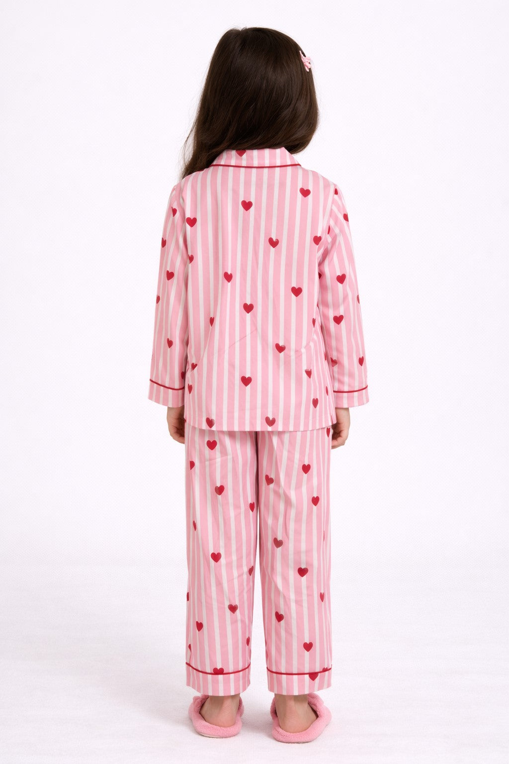 Piccolo Girls Pink Stripe Night Suit with Bow Detail-Pink