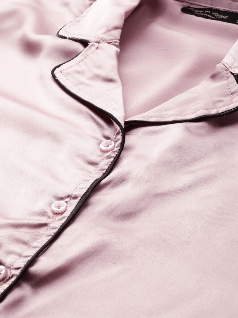 Pink Satin Night Suit With Eye mask