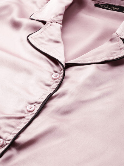 Pink Satin Night Suit With Eye mask