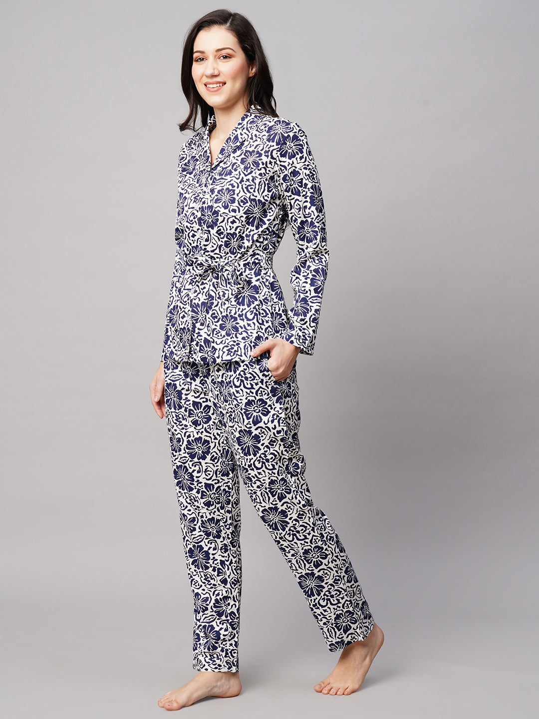 Women 2 Pieces Floral Printed Pure Cotton Night Suit