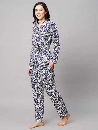Women 2 Pieces Floral Printed Pure Cotton Night Suit