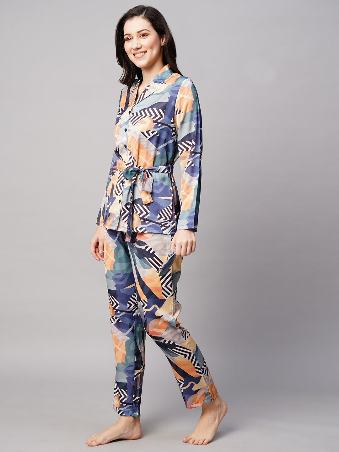 Women 2 Pieces Printed Satin Night suit
