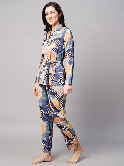 Women 2 Pieces Printed Satin Night suit