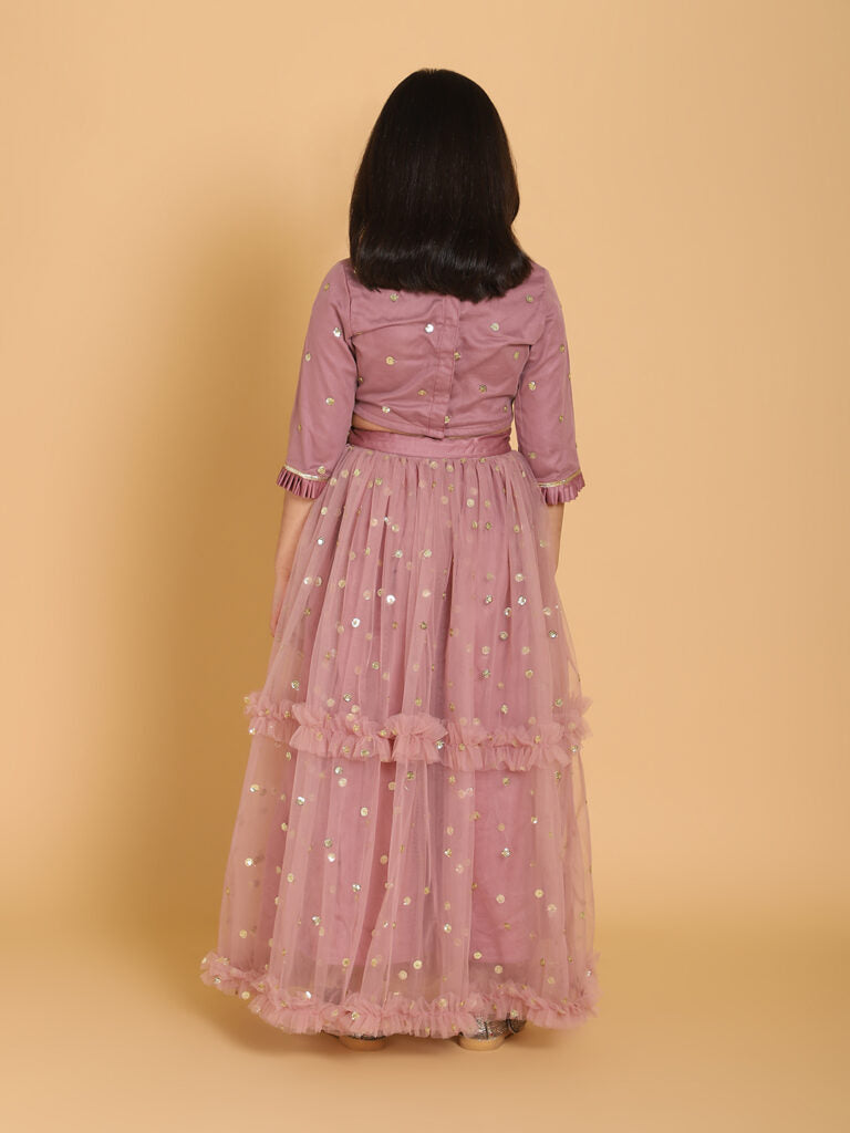 Piccolo - Mauve Net Choli With Lehenga - Mauve