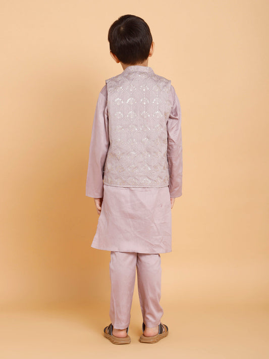 Purple Kurta Pyjama with Jacket (Set of 3)