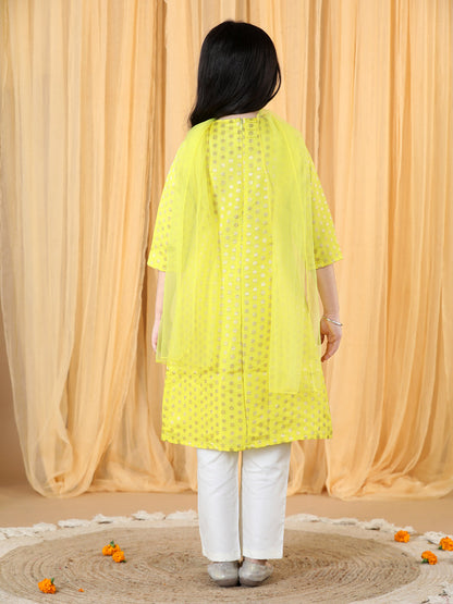 Silk Brocade Kurta with Pant and Dupatta Yellow (Set of 3)