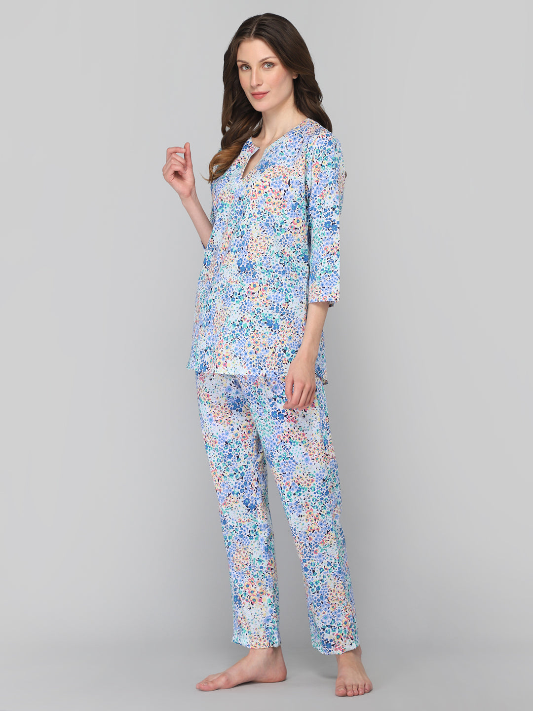 DRAPE IN VOGUE Women Blue &amp; White Printed Night Suit