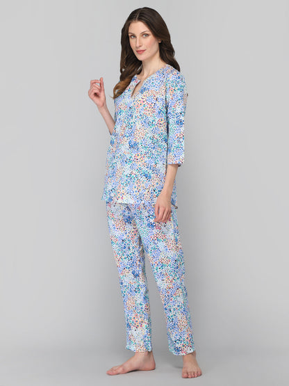 DRAPE IN VOGUE Women Blue &amp; White Printed Night Suit