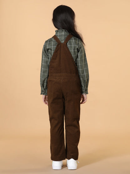 Girls Checked Top with Corduroy Dungaree Set