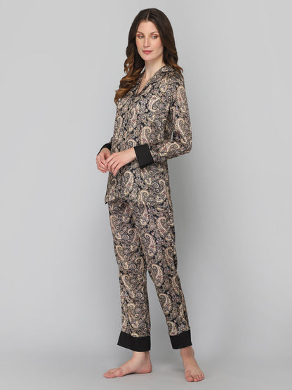 DRAPE IN VOGUE Women Black &amp; Brown Printed Night Suit