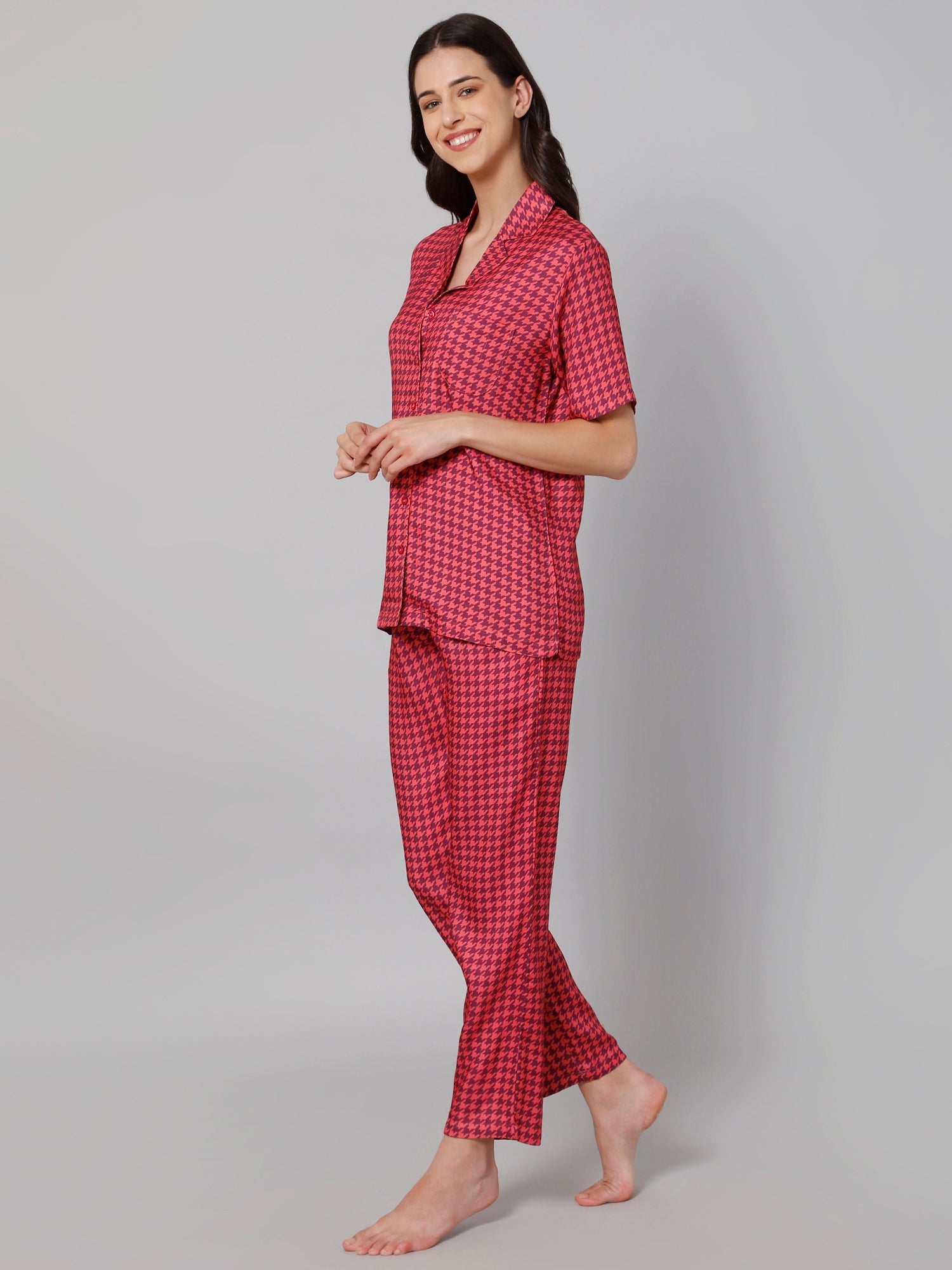 Women Pink Printed Night suit