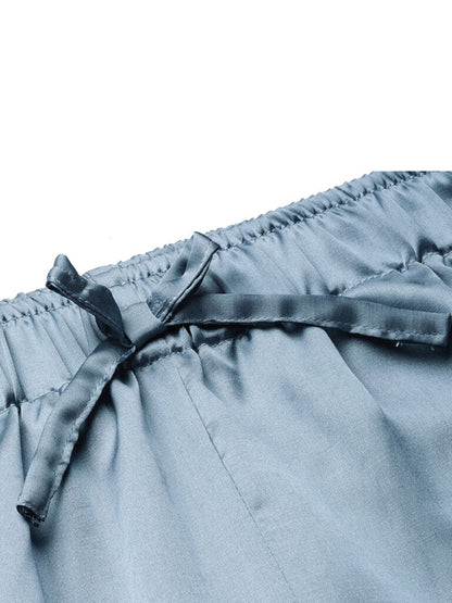 Women Blue Solid Night Suit With Eye Mask