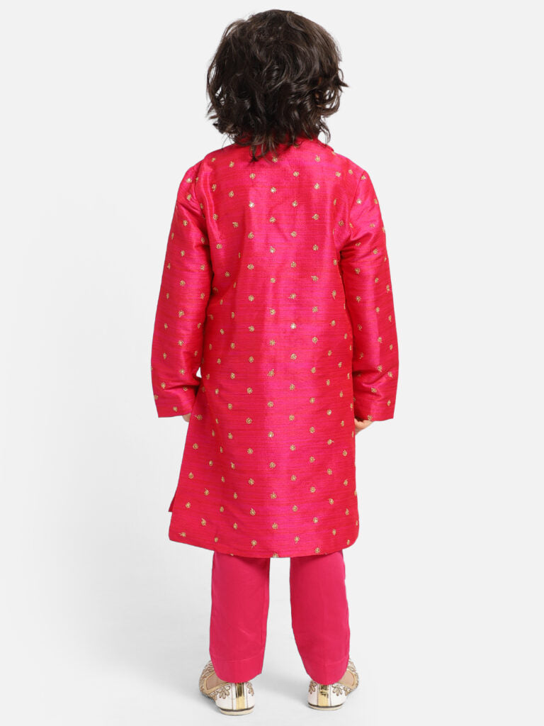 Pink  Full Sleeve Sherwani With Pants Set