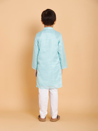 Blue Kurta with Embroidery with Pyjama (Set of 2)