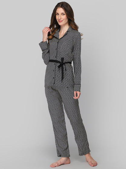 DRAPE IN VOGUE Women Black &amp; White Printed Night suit