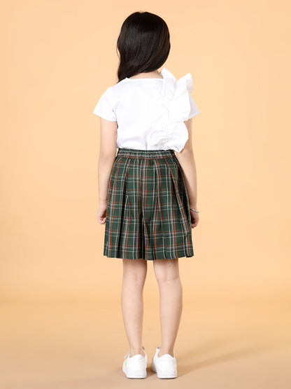 Girls Ruffled Top with Checked Skirt Set