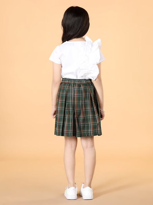 Girls Ruffled Top with Checked Skirt Set