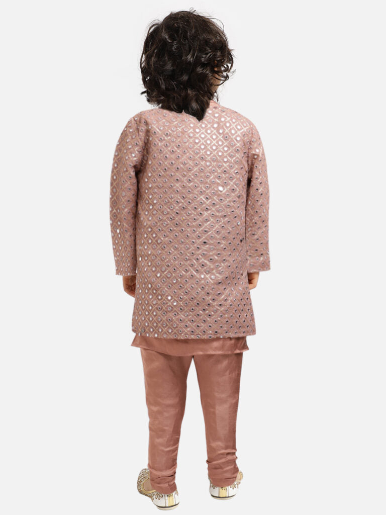 Mauve Kurta Pajama And Jacket Adorn With Mirror Work