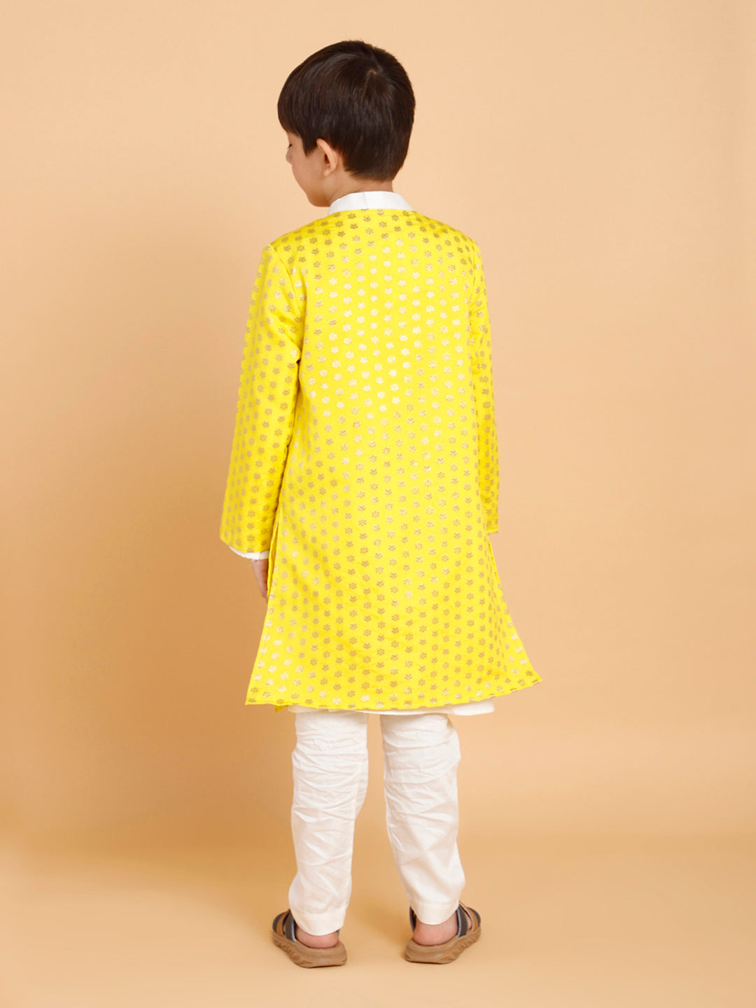 Cream Kurta Pyjama with Yellow Jacket (Set of 3)