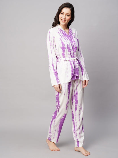 Women 2 Pieces Tie and Dye Printed Night suit