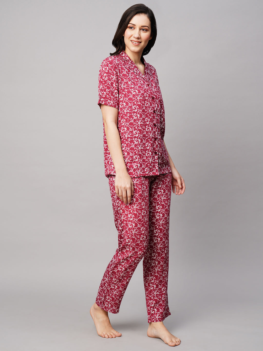 Women 2 Pieces Floral Printed Night suit