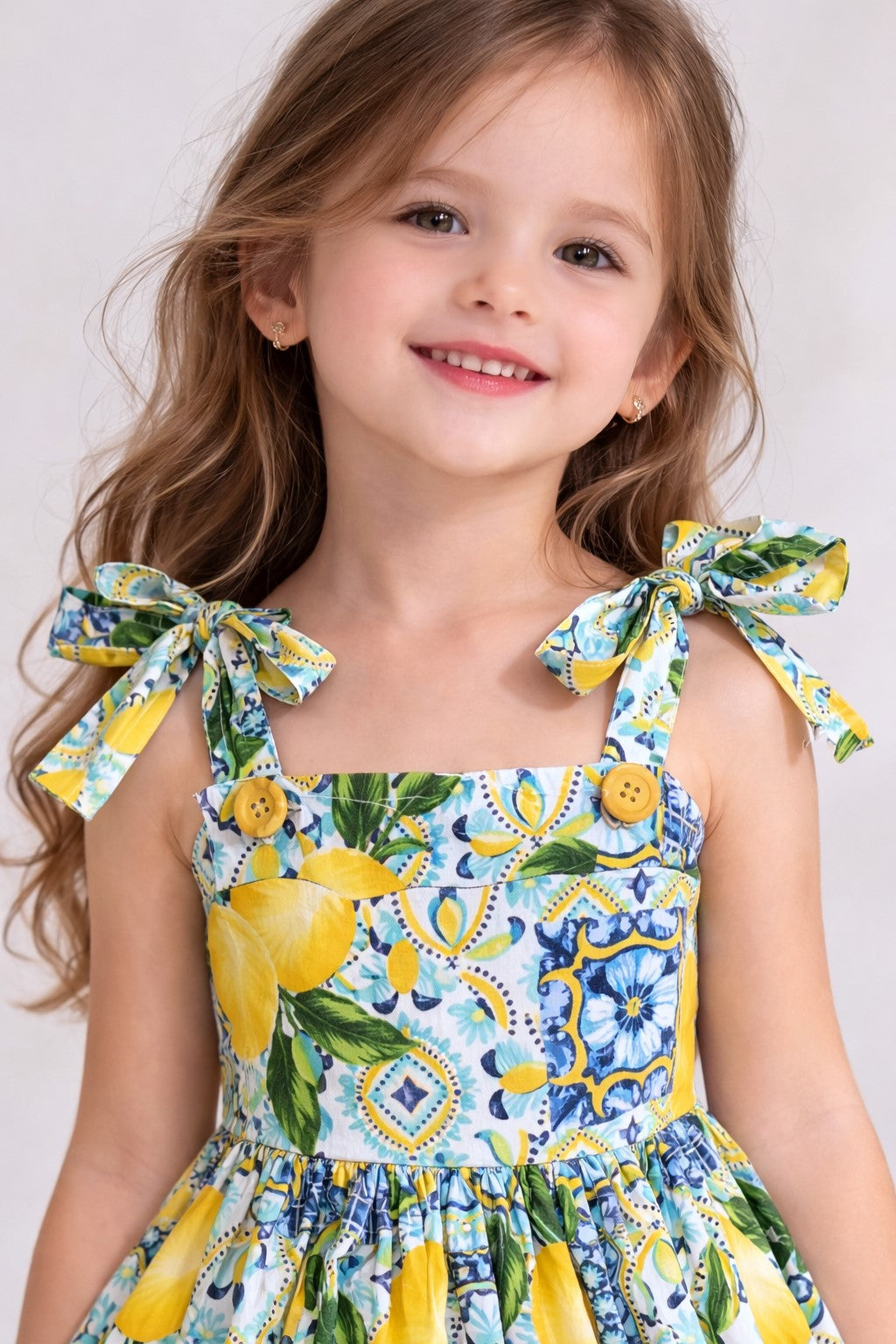 PICCOLO Shoulder Knot Lemon Printed Dress