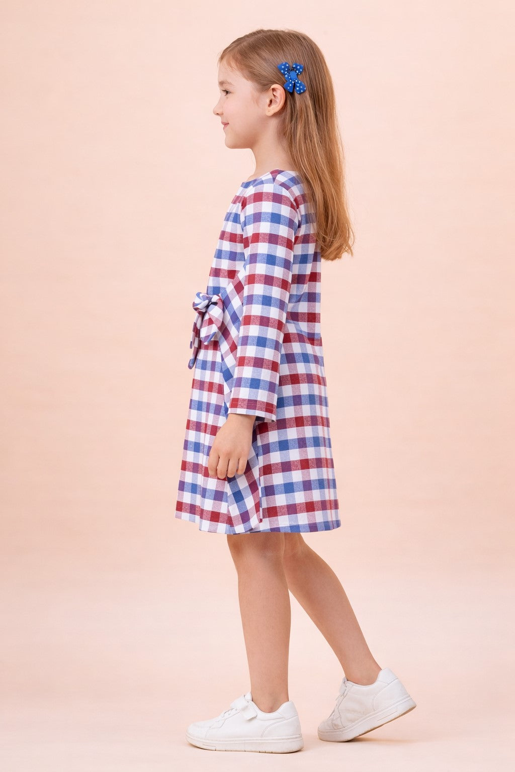 Plaid Dress with Waist Front Tie-Multi