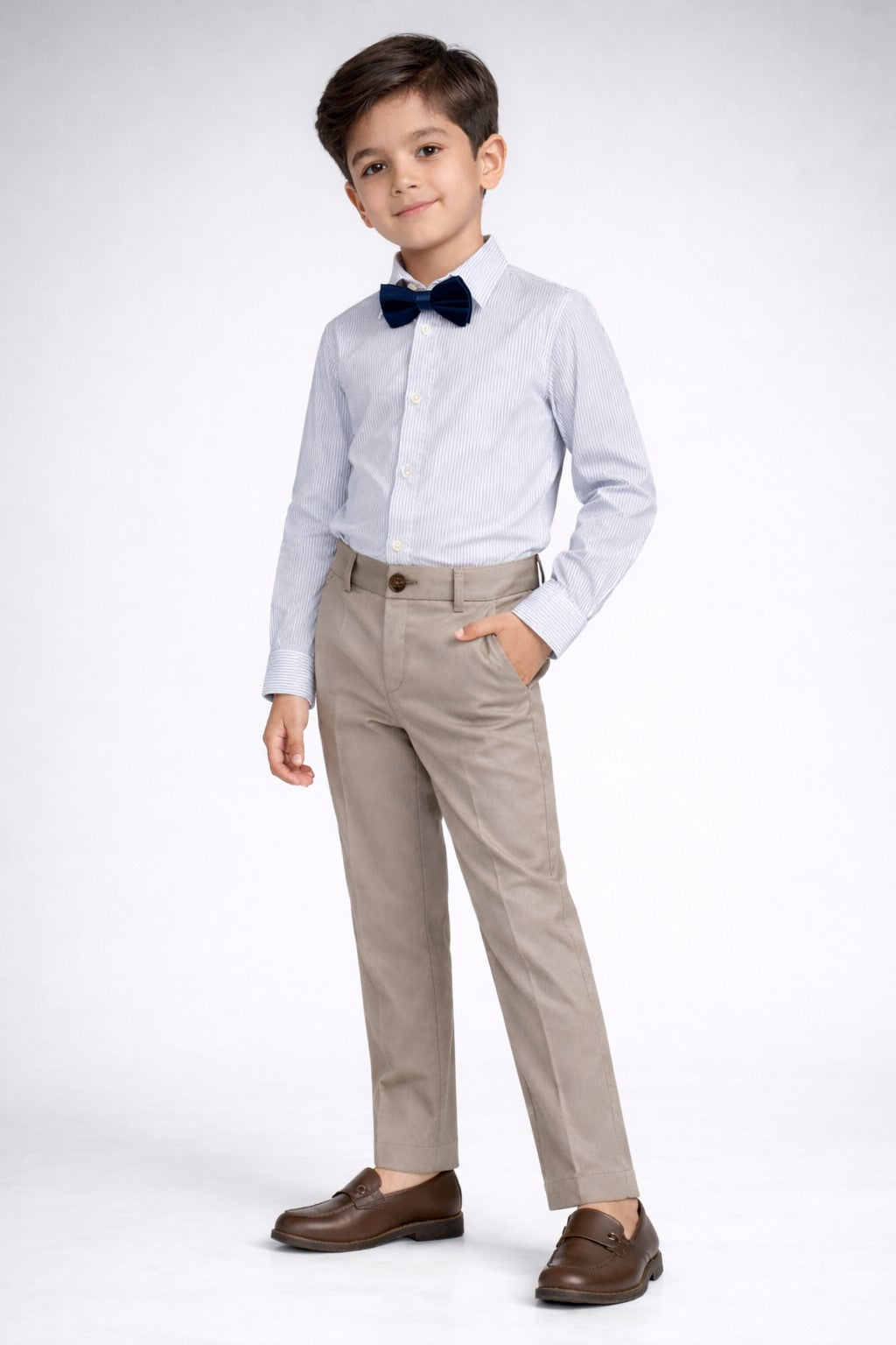 Piccolo-Boys Five-Piece Single-Breasted Blazer, Shirt with Trousers Set -Brown