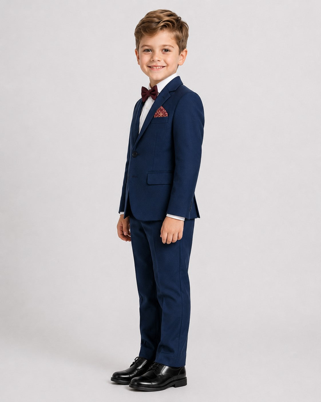 Piccolo-Boys Five-Piece Single-Breasted  Party Wear Blazer Suit Set with Bow & Pocket Square- Blue