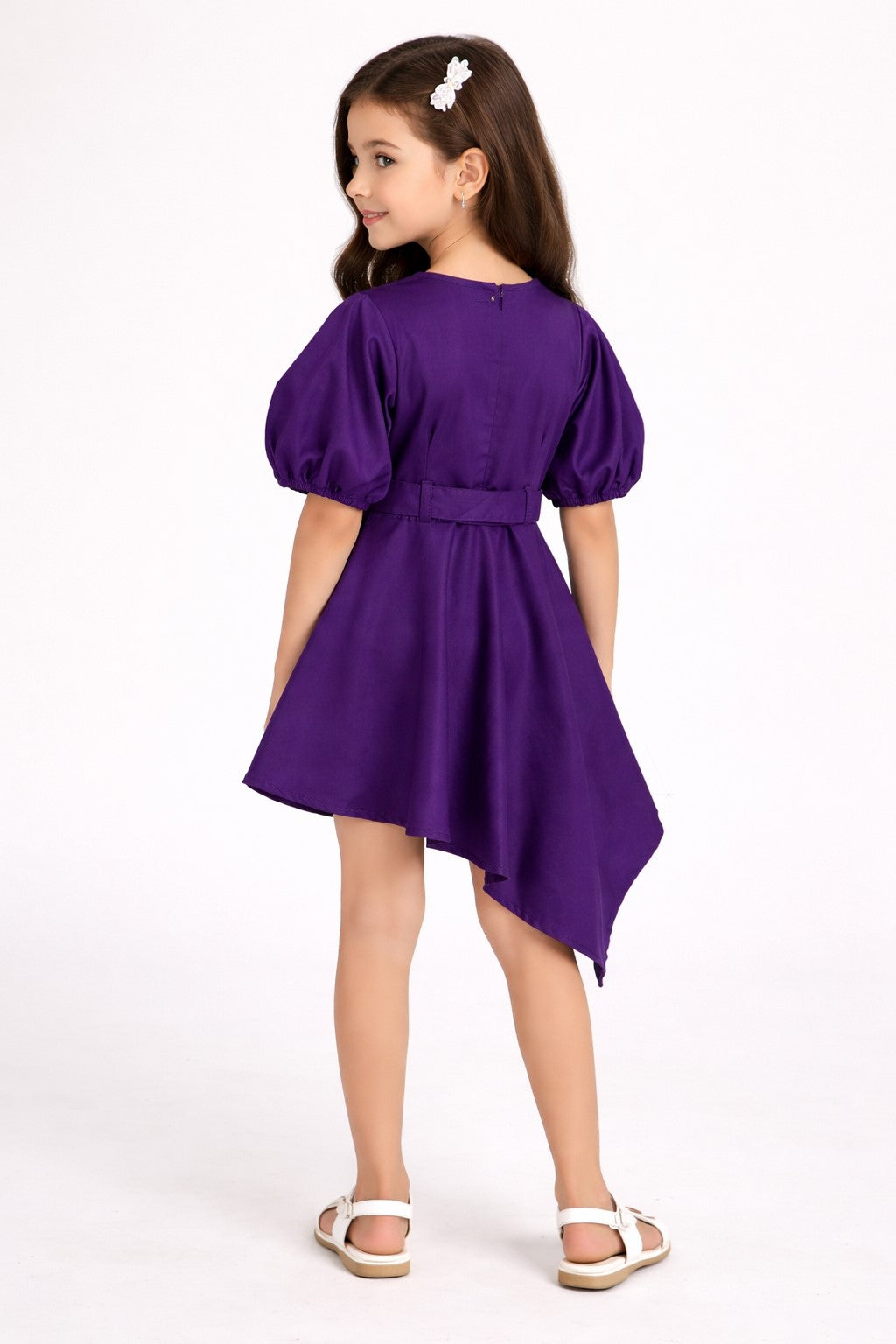 Purple stylish ballon sleeves dress