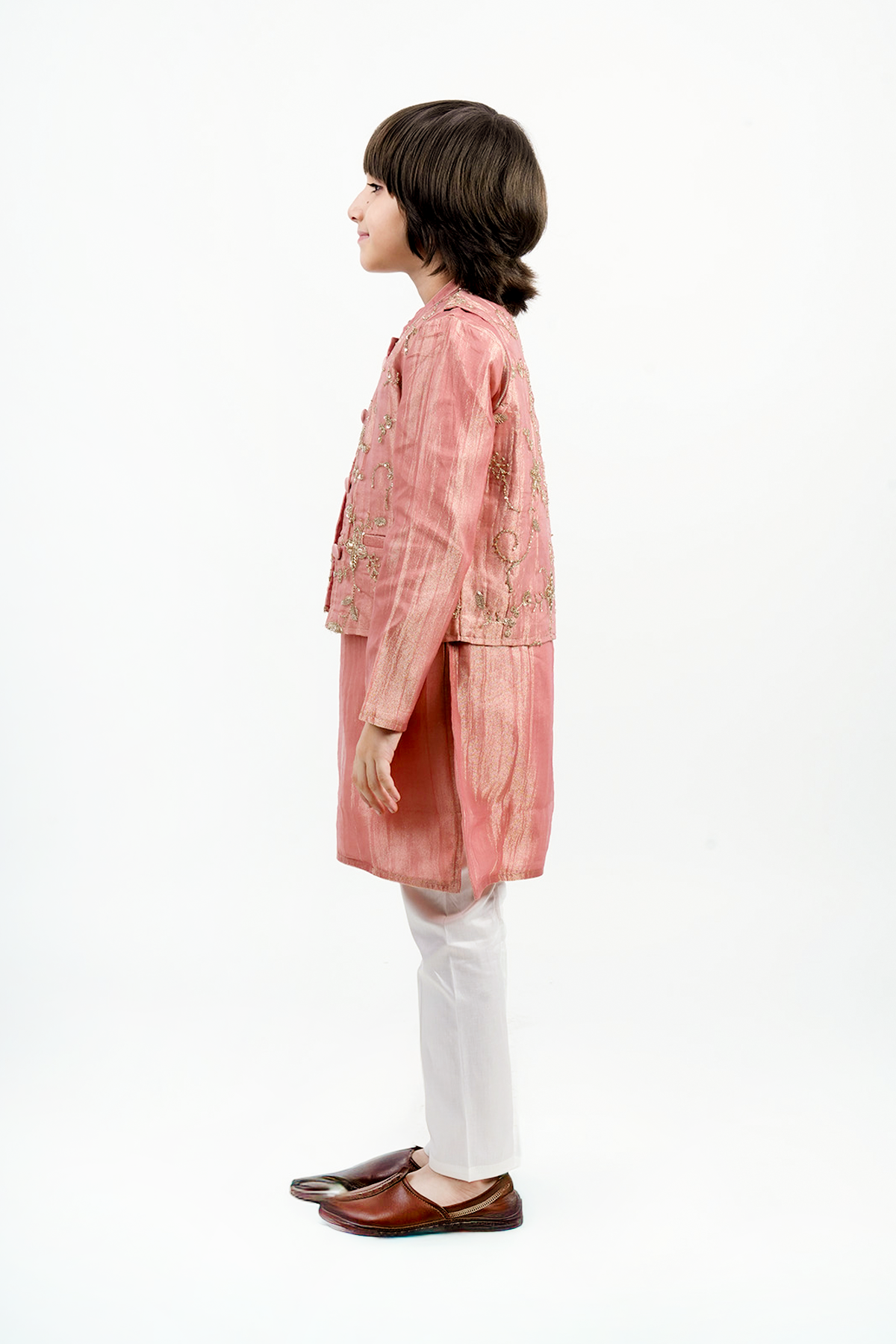 Piccolo Boys Embroidered Nehru Jacket Kurta & Payjama Set-Peach