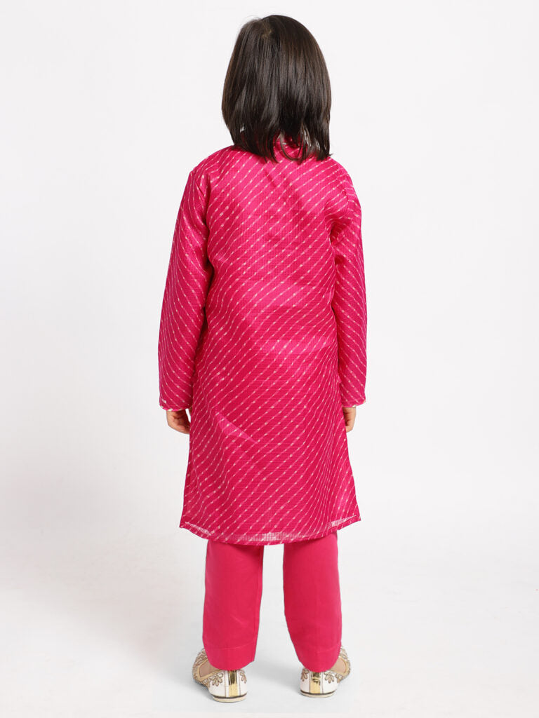 Pink Printed Full Sleeve Kurta Pyjama Set