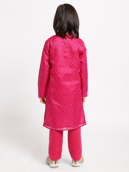 Pink Printed Full Sleeve Kurta Pyjama Set