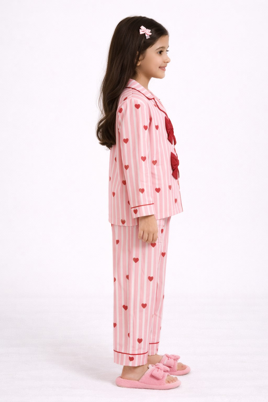 Piccolo Girls Pink Stripe Night Suit with Bow Detail-Pink