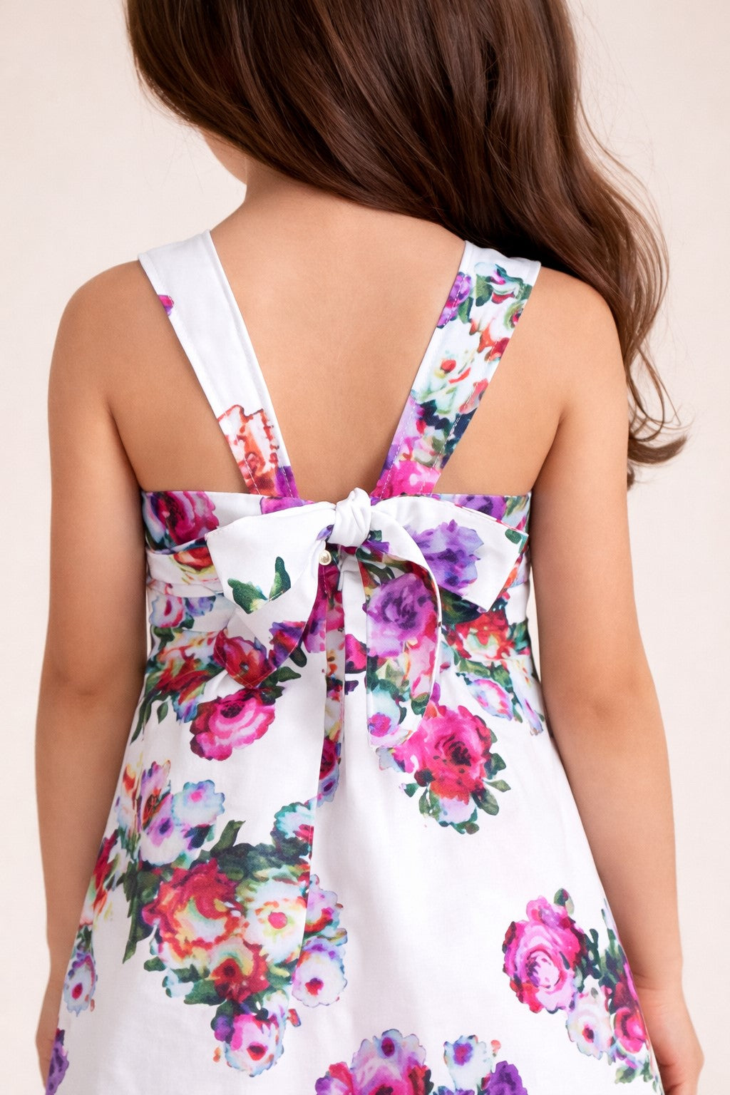 Piccolo Girls Modal White Floral Printed  A-Line Dress